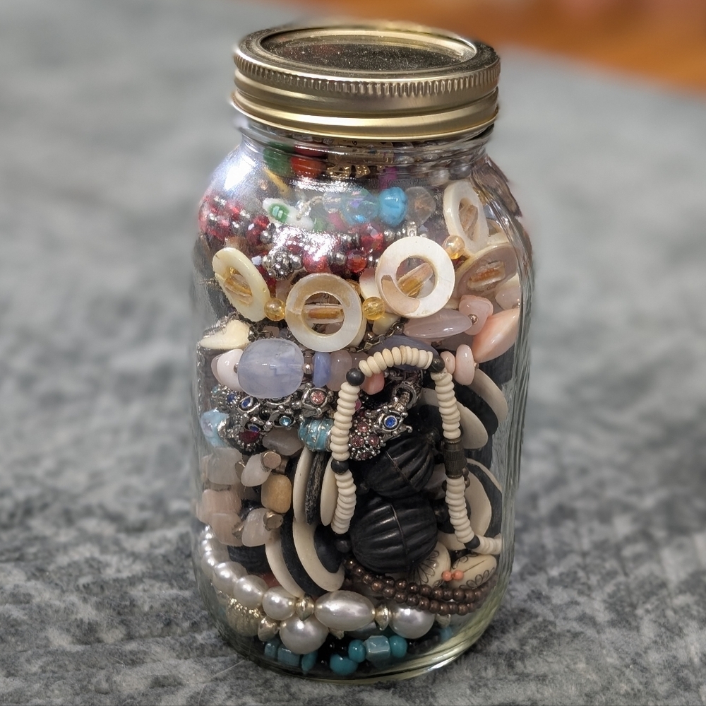 Mystery Jewelry Jar Lot Beaded Beads & Pearls Costume Jewelry Mixed